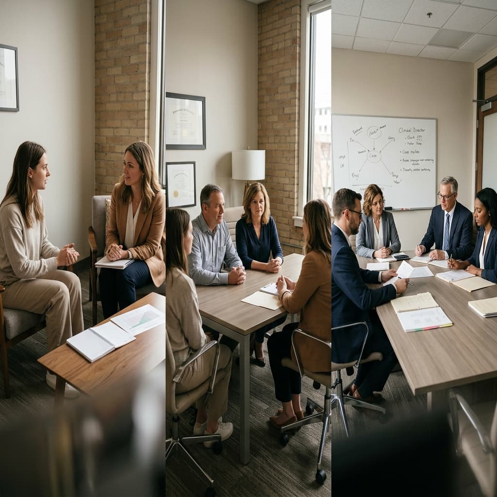 Paciente, terapeuta, familia y centro